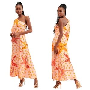 Farm x Anthropologie One-Shoulder Starfish Maxi Dress Size Small Coastal Chic
